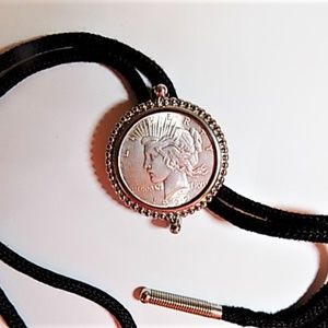 Bolo Tie Cowboy Silver Peace Dollar Handmade